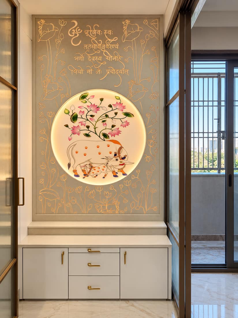Floral carved Corian mandir panel, Delhi NCR